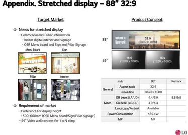 Τεντωμένο φραγμός LCD LG 88» εικονοκύτταρα 56 χρώματα 700CD/M2 συστημάτων σηματοδότησης επίδειξης ψηφιακό LD880DEN-UKA2 3840*1080 καρφιτσών 1.07B