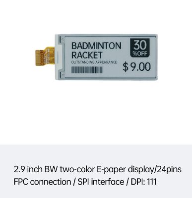 Καλή τιμή. 2.9inch Black & White E Ink Display με διεπαφή SPI για έξυπνες ηλεκτρονικές ετικέτες τιμών (ESL) και λιανική σε απευθείας σύνδεση